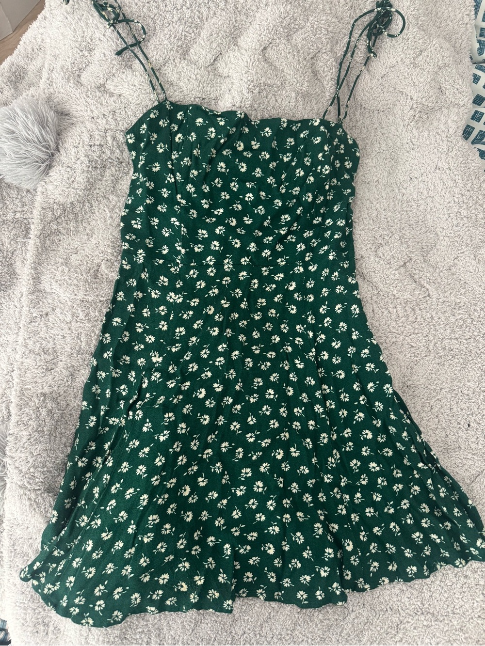 Reformation Forest Green Floral Tie-Strap Mini Dress